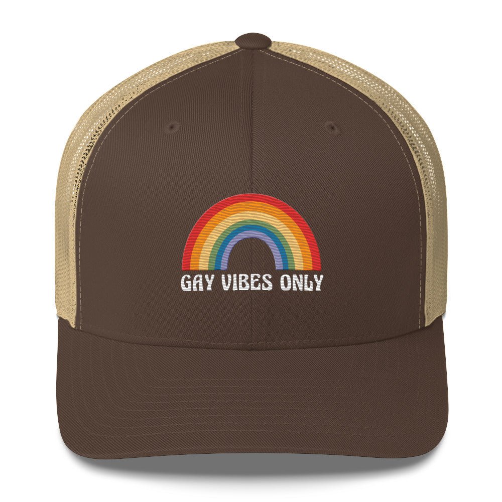 Gay Vibes Only Trucker Hat - Brown/ Khaki - LGBTPride.com