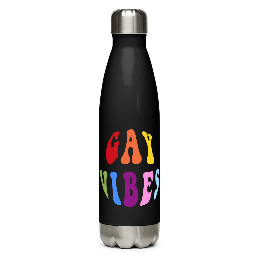 Gay Vibes Stainless Steel Water Bottle - Black - LGBTPride.com
