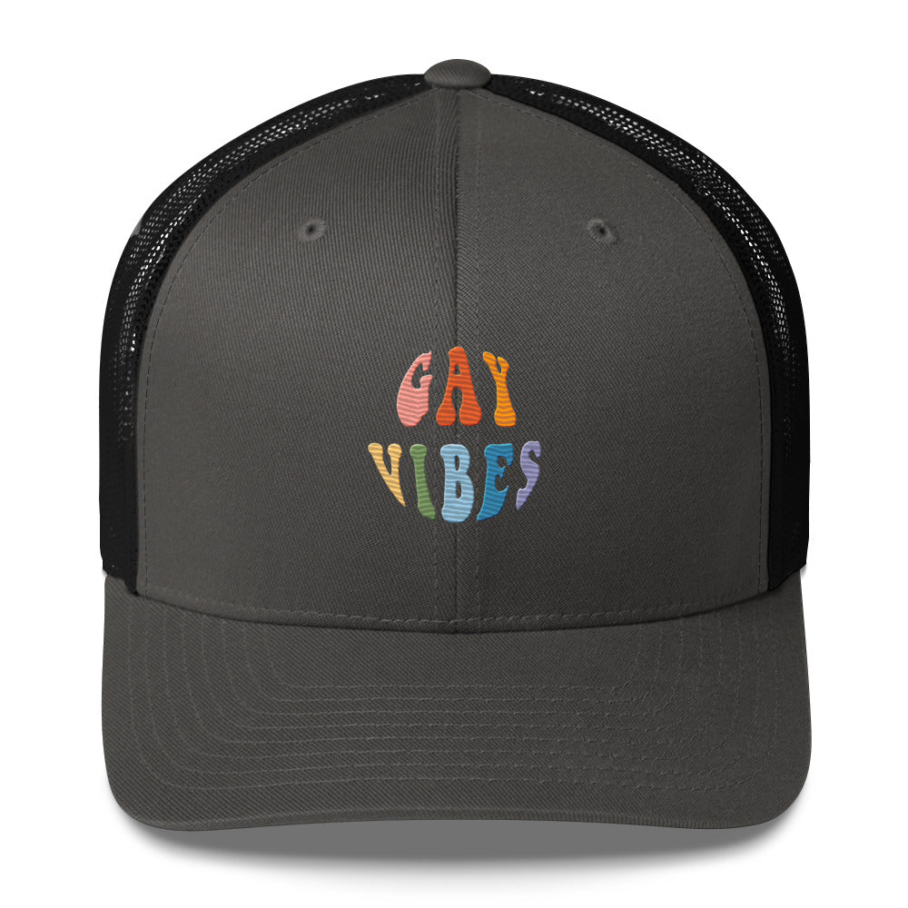 Gay Vibes Trucker Hat - Charcoal/ Black - LGBTPride.com