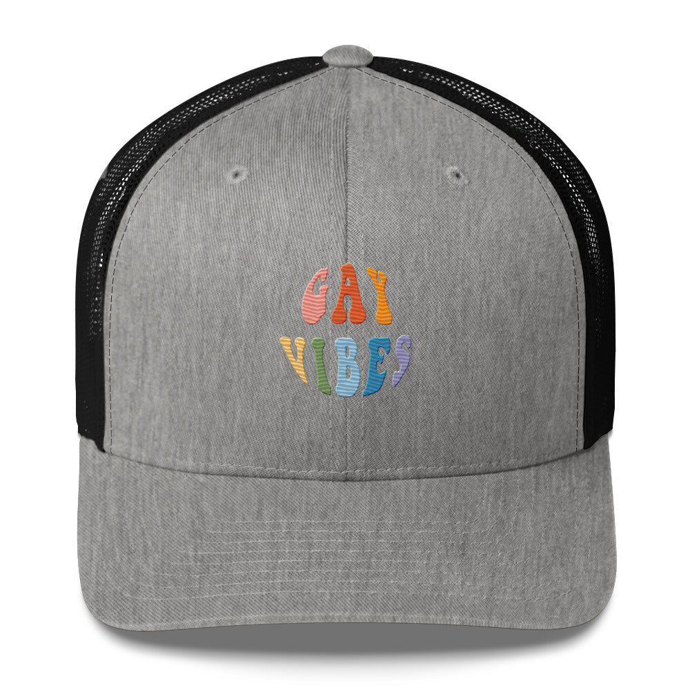 Gay Vibes Trucker Hat - Heather/ Black - LGBTPride.com