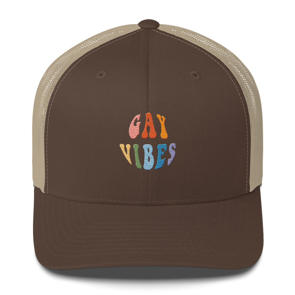 Gay Vibes Trucker Hat - Brown/ Khaki - LGBTPride.com