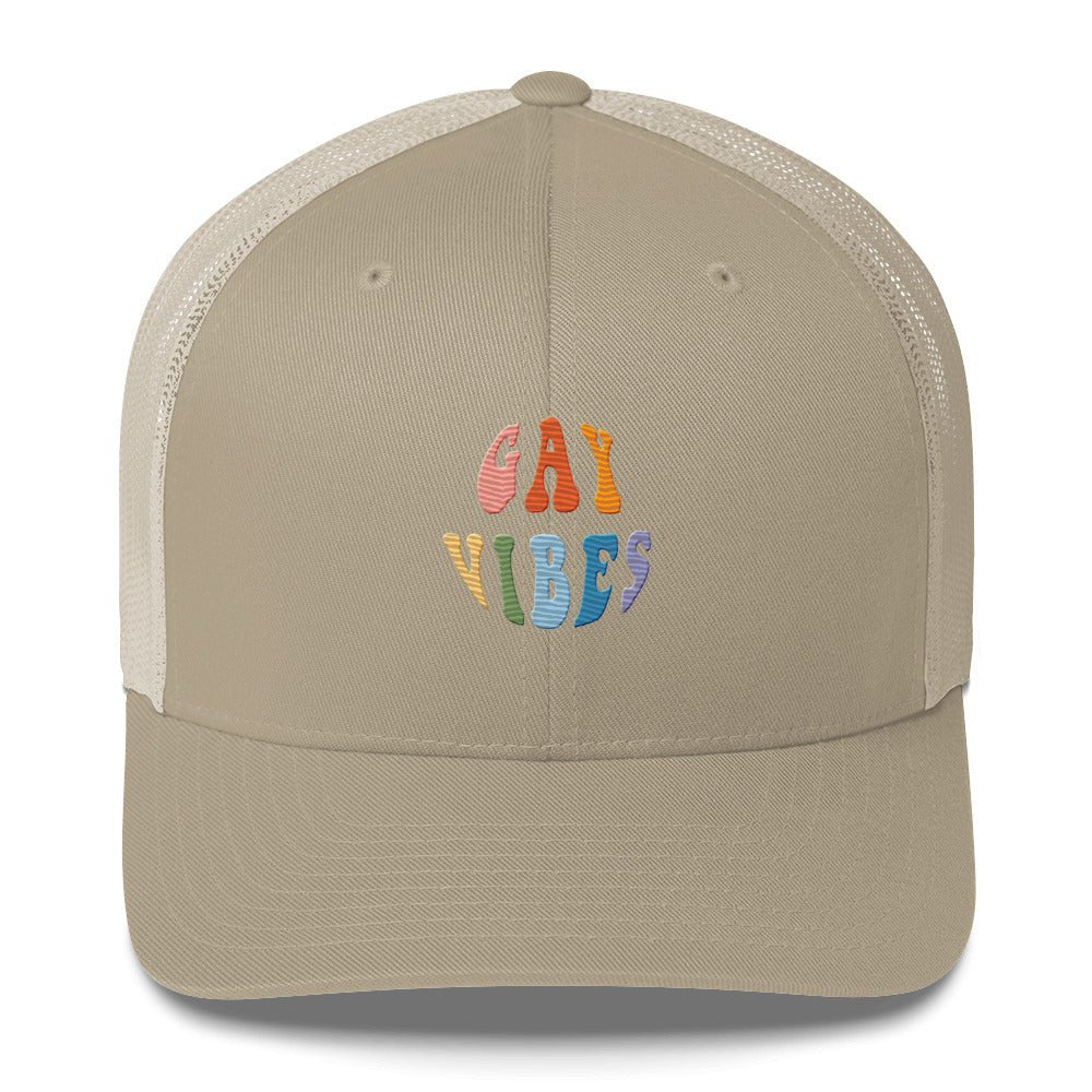 Gay Vibes Trucker Hat - Khaki - LGBTPride.com