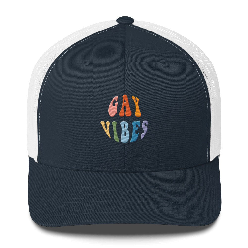 Gay Vibes Trucker Hat - Navy/ White - LGBTPride.com