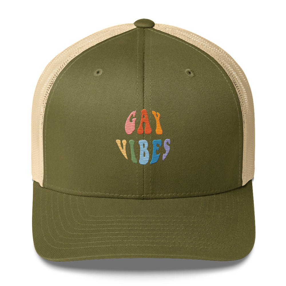 Gay Vibes Trucker Hat - Moss/ Khaki - LGBTPride.com