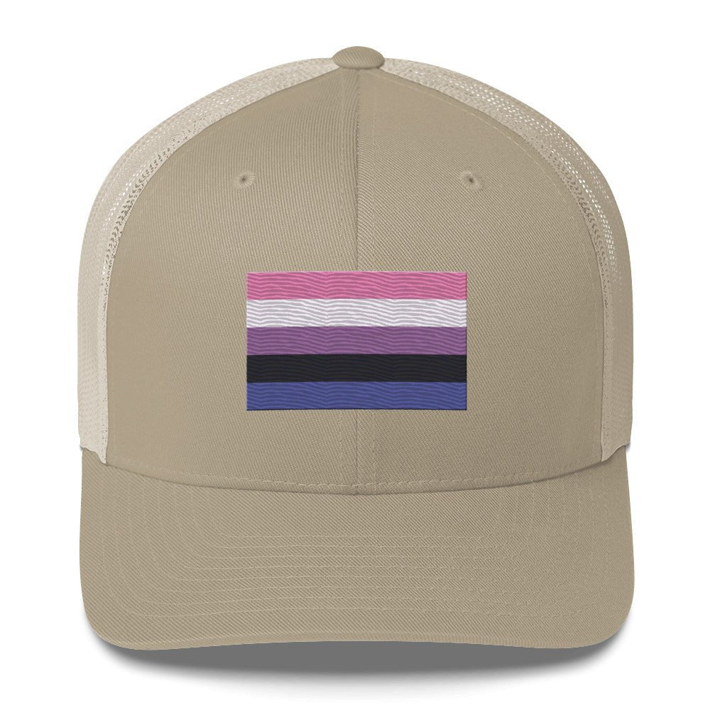 Genderfluid Pride Flag Trucker Hat - Khaki - LGBTPride.com