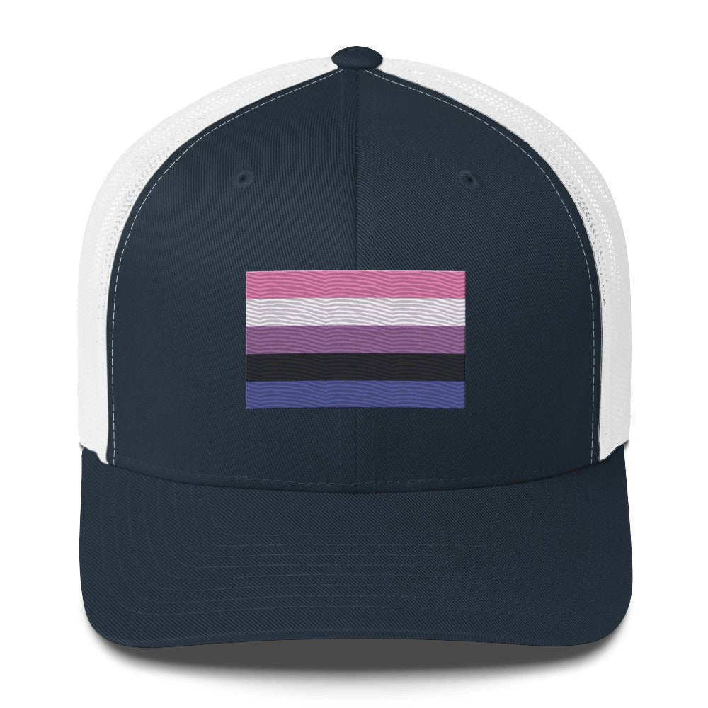Genderfluid Pride Flag Trucker Hat - Navy/ White - LGBTPride.com