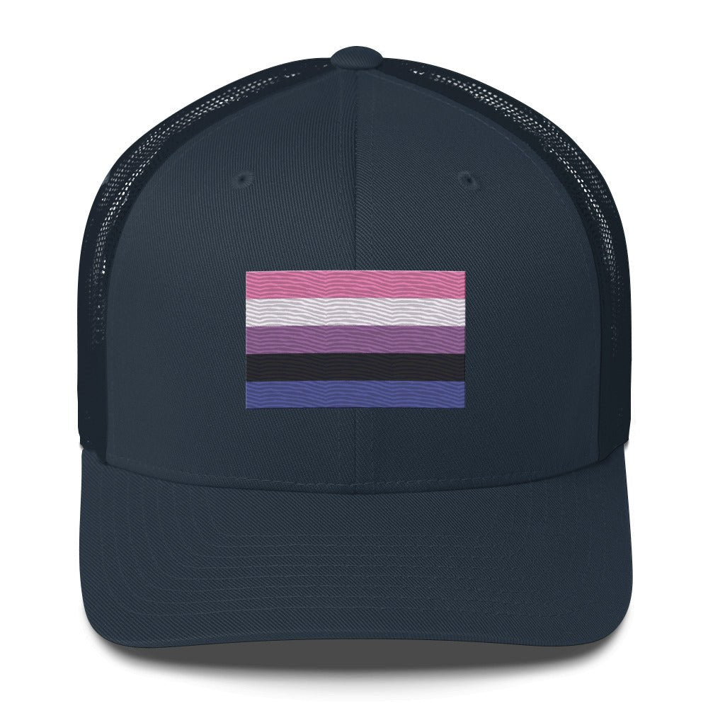 Genderfluid Pride Flag Trucker Hat - Navy - LGBTPride.com