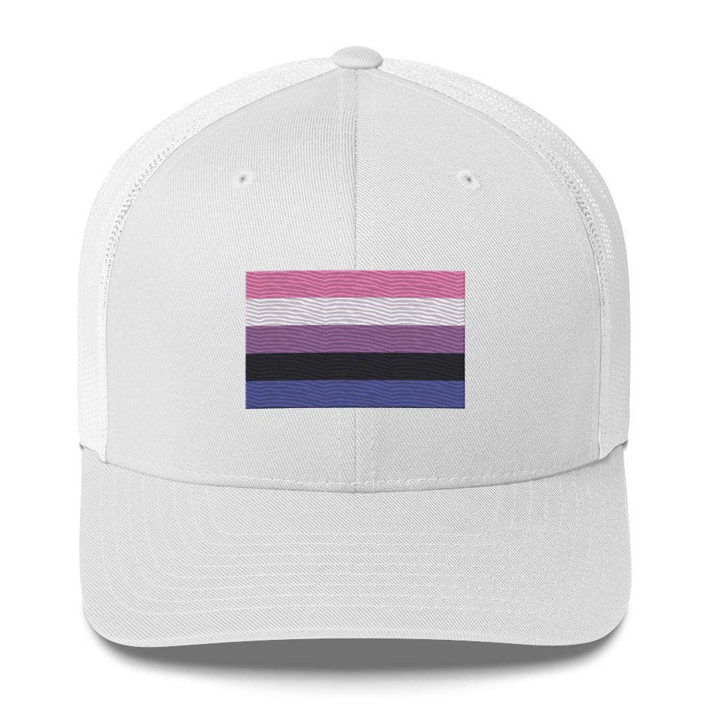Genderfluid Pride Flag Trucker Hat - White - LGBTPride.com