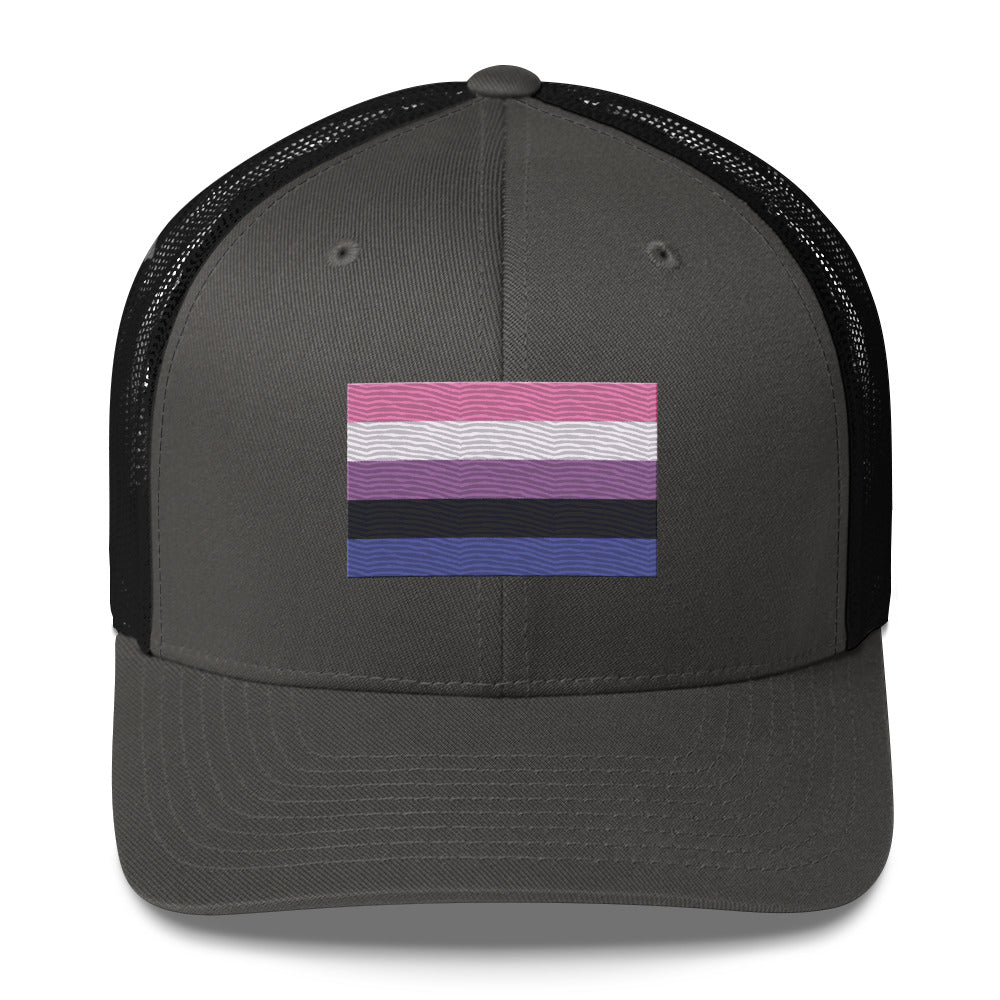 Genderfluid Pride Flag Trucker Hat - Charcoal/ Black - LGBTPride.com
