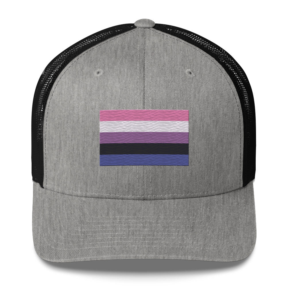 Genderfluid Pride Flag Trucker Hat - Heather/ Black - LGBTPride.com