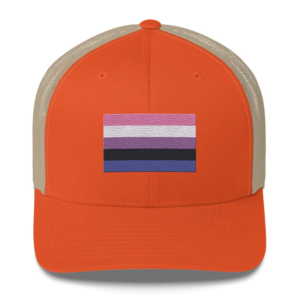 Genderfluid Pride Flag Trucker Hat - Rustic Orange/ Khaki - LGBTPride.com