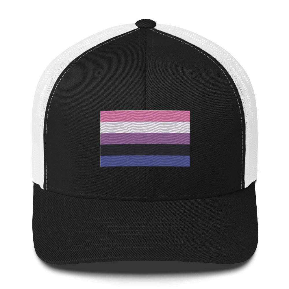Genderfluid Pride Flag Trucker Hat - Black/ White - LGBTPride.com