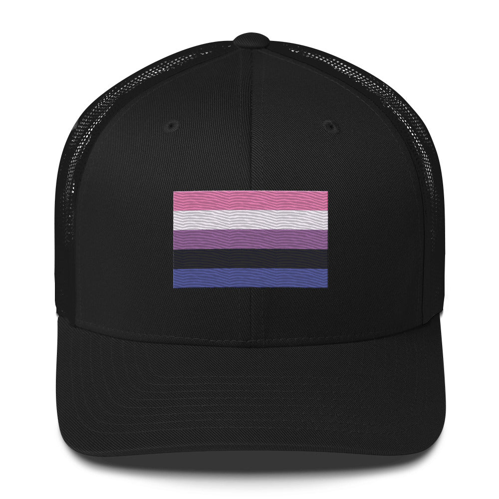 Genderfluid Pride Flag Trucker Hat - Black - LGBTPride.com