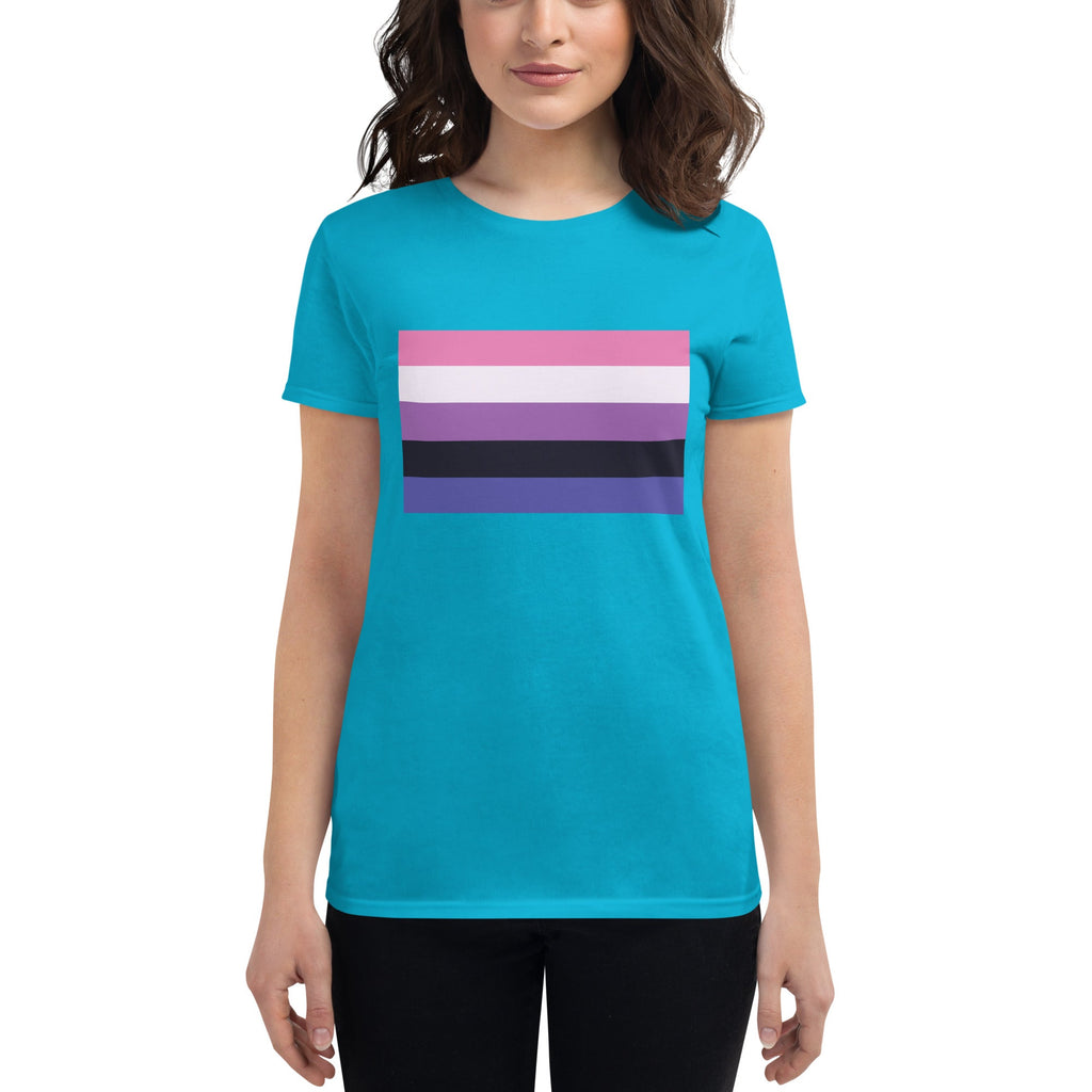 Genderfluid Pride Flag Women's T-Shirt - Caribbean Blue - LGBTPride.com