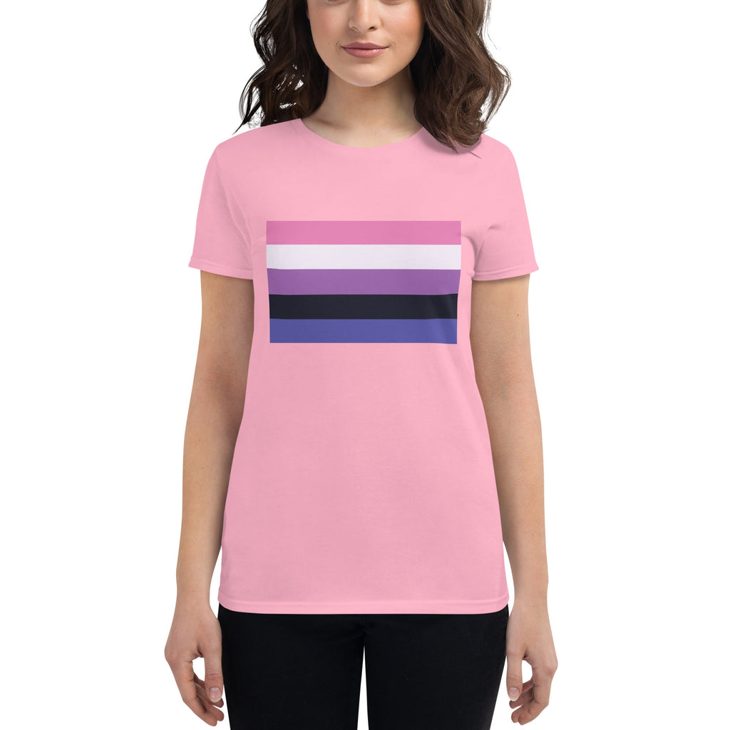 Genderfluid Pride Flag Women's T-Shirt - Charity Pink - LGBTPride.com