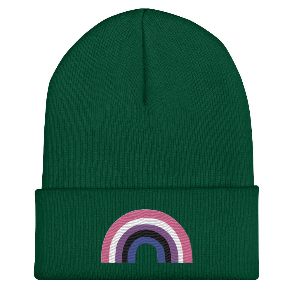 Genderfluid Pride Rainbow Cuffed Beanie - Spruce - LGBTPride.com