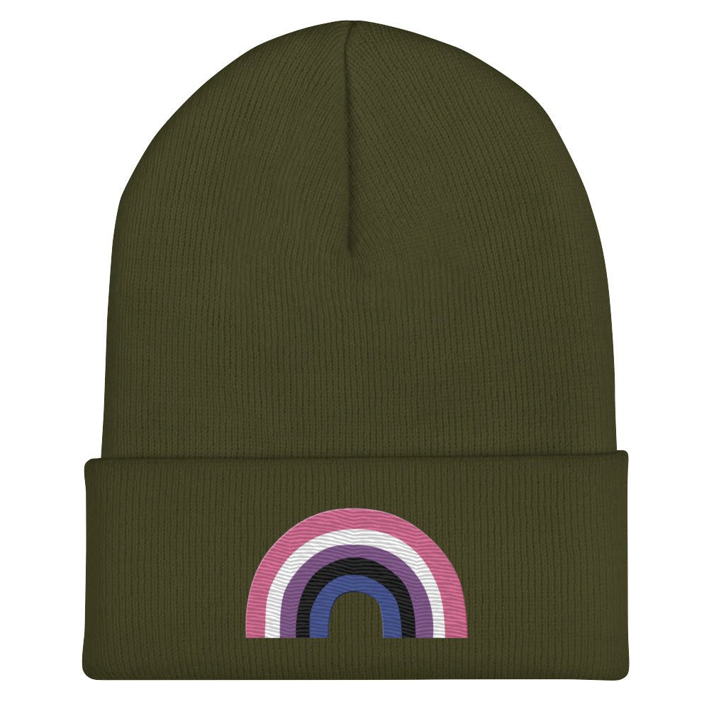 Genderfluid Pride Rainbow Cuffed Beanie - Olive - LGBTPride.com