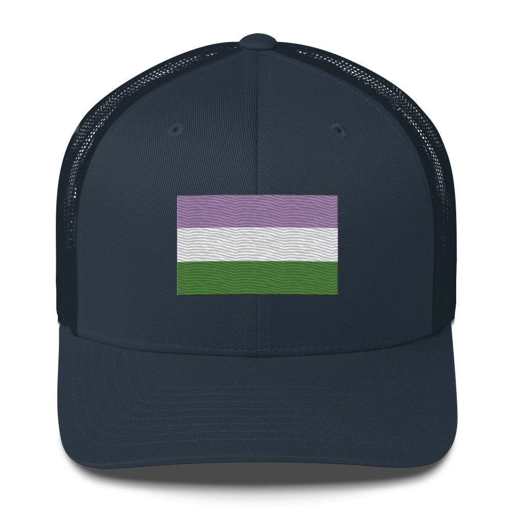 Genderqueer Pride Flag Trucker Hat - Navy - LGBTPride.com