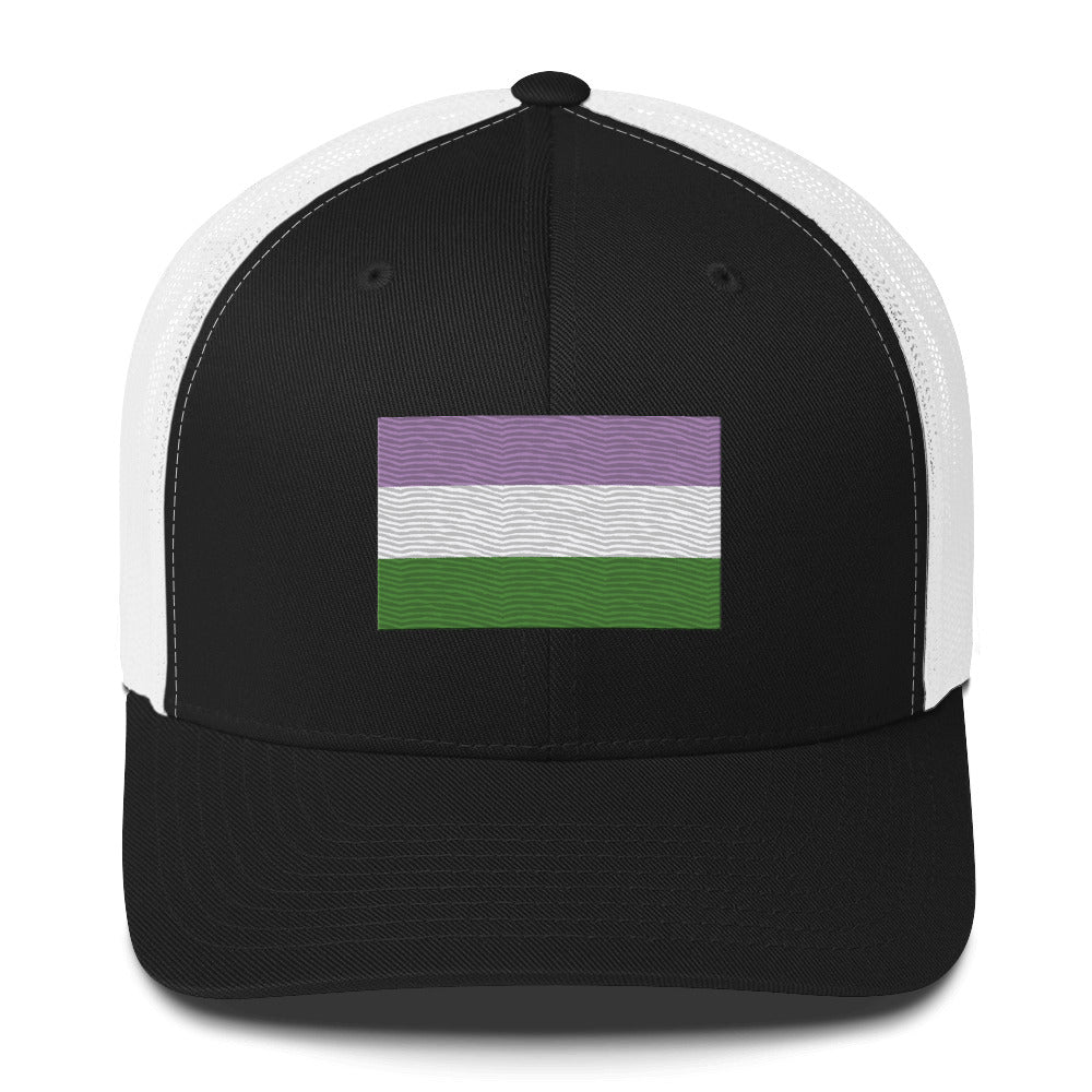 Genderqueer Pride Flag Trucker Hat - Black/ White - LGBTPride.com