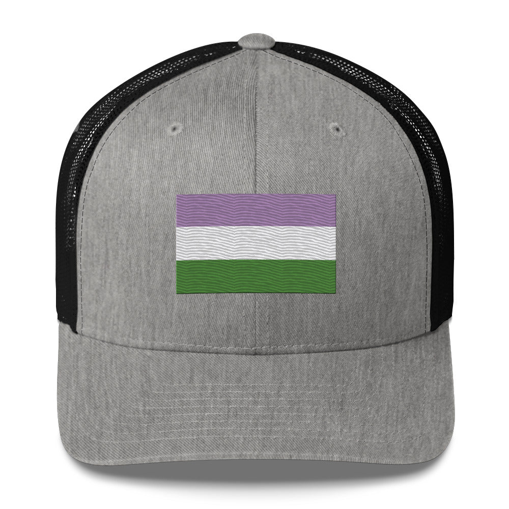 Genderqueer Pride Flag Trucker Hat - Heather/ Black - LGBTPride.com