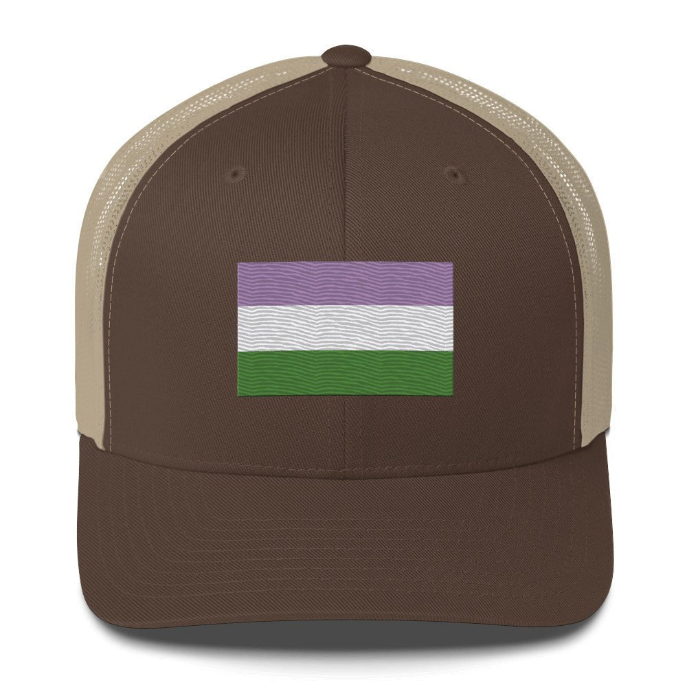 Genderqueer Pride Flag Trucker Hat - Brown/ Khaki - LGBTPride.com