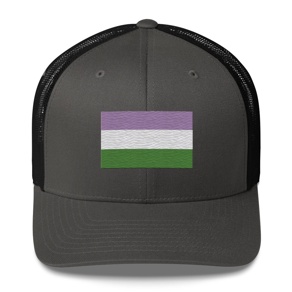 Genderqueer Pride Flag Trucker Hat - Charcoal/ Black - LGBTPride.com