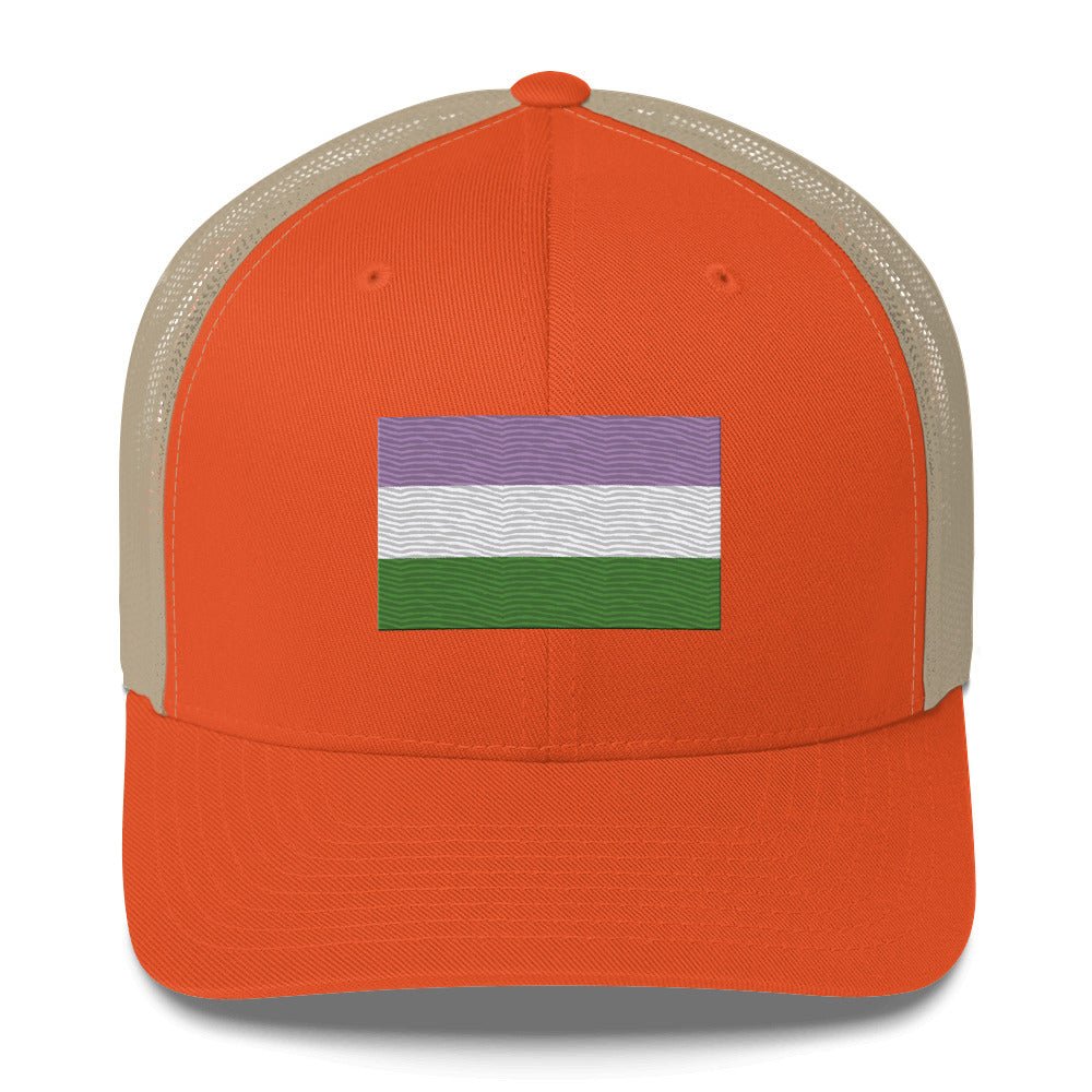 Genderqueer Pride Flag Trucker Hat - Rustic Orange/ Khaki - LGBTPride.com