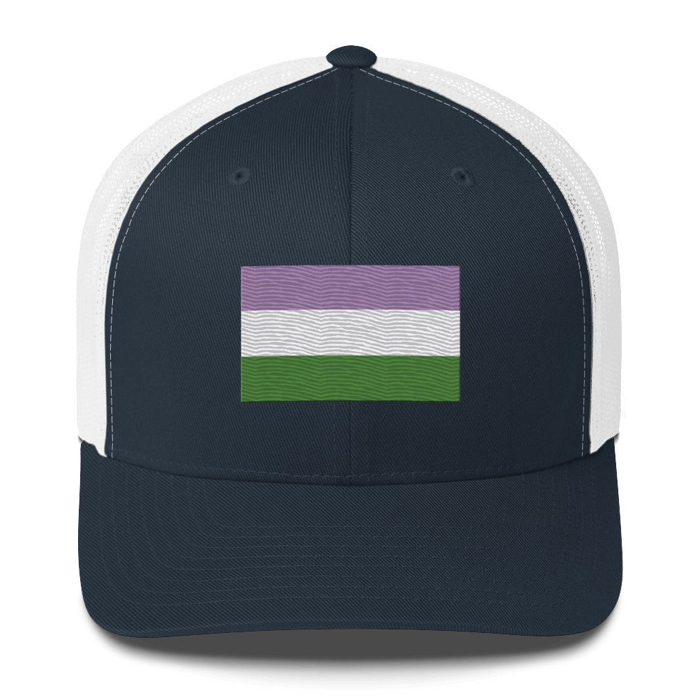 Genderqueer Pride Flag Trucker Hat - Navy/ White - LGBTPride.com