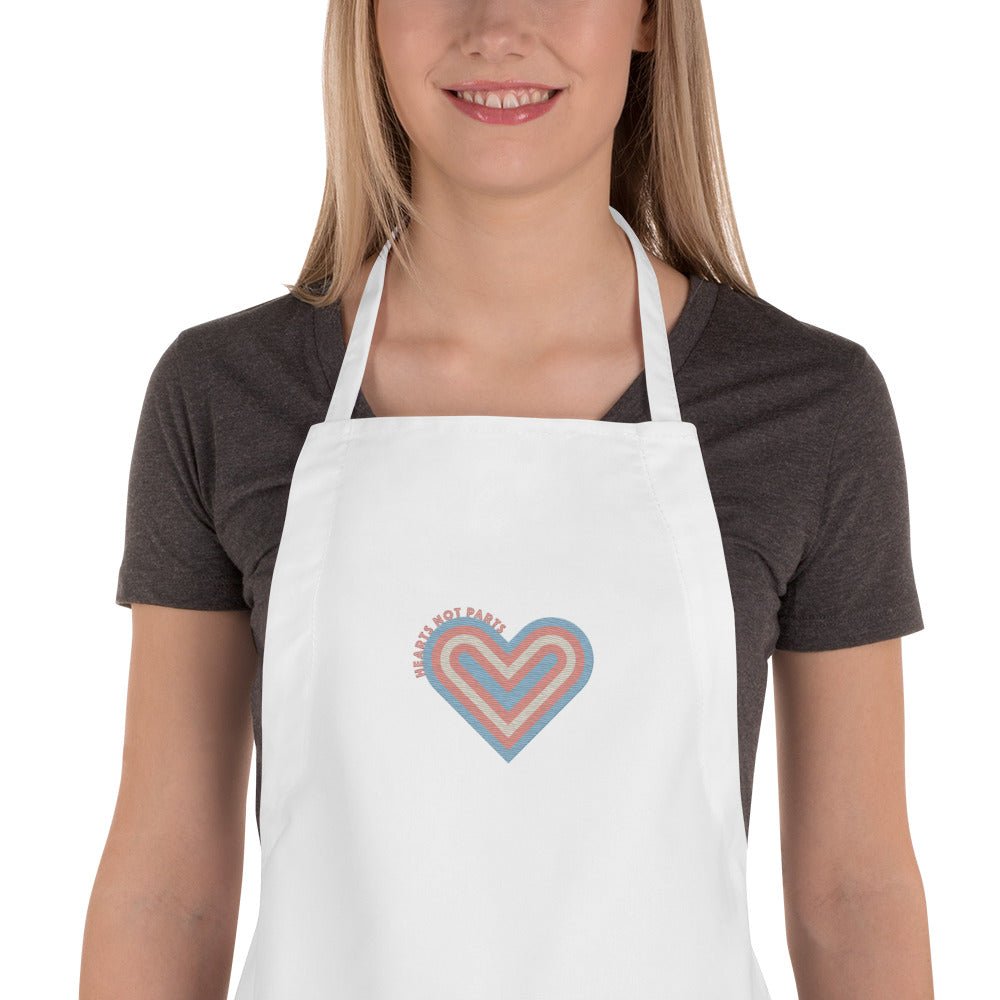 Hearts Not Parts Embroidered Apron - White - LGBTPride.com