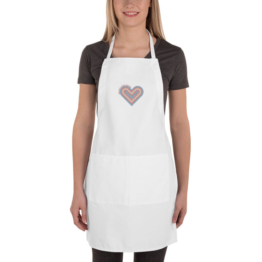 Hearts Not Parts Embroidered Apron - White - LGBTPride.com