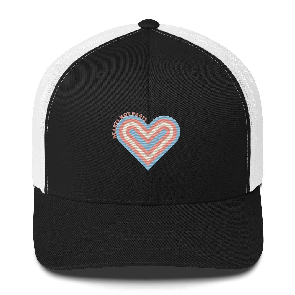 Hearts Not Parts Trucker Cap - Black/ White - LGBTPride.com