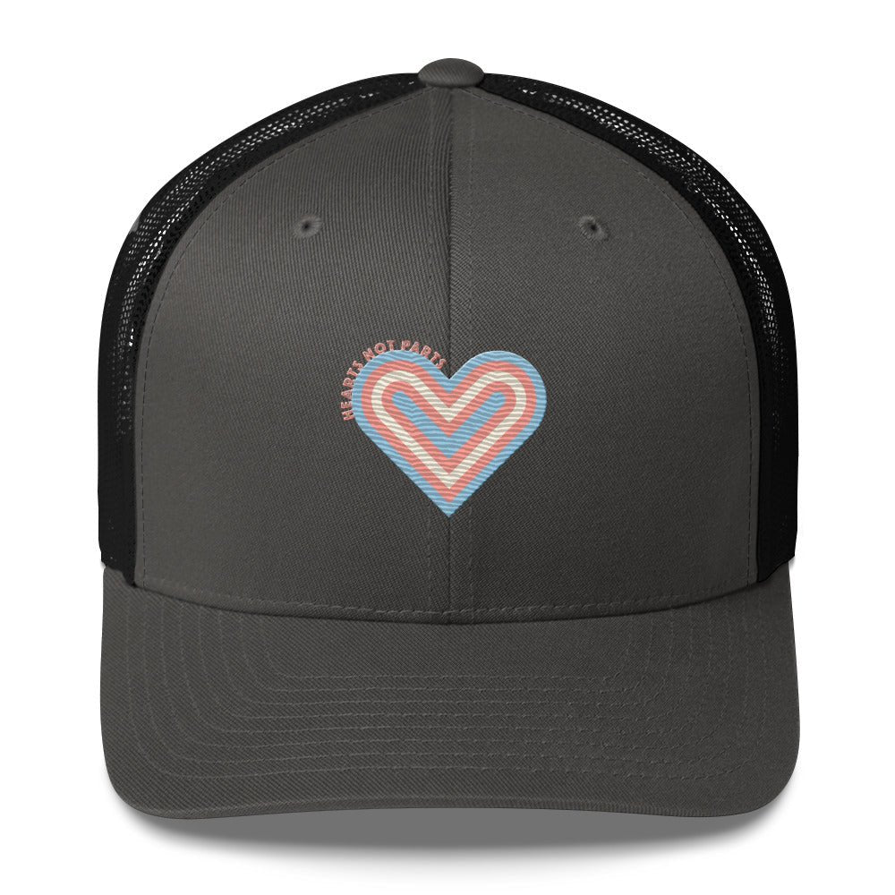 Hearts Not Parts Trucker Cap - Charcoal/ Black - LGBTPride.com