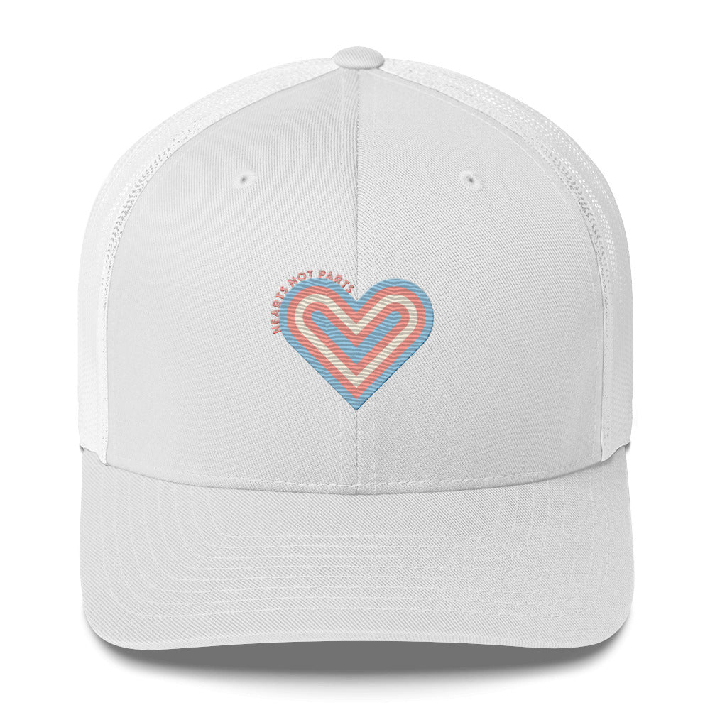 Hearts Not Parts Trucker Cap - White - LGBTPride.com