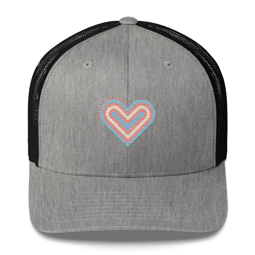 Hearts Not Parts Trucker Cap - Heather/ Black - LGBTPride.com