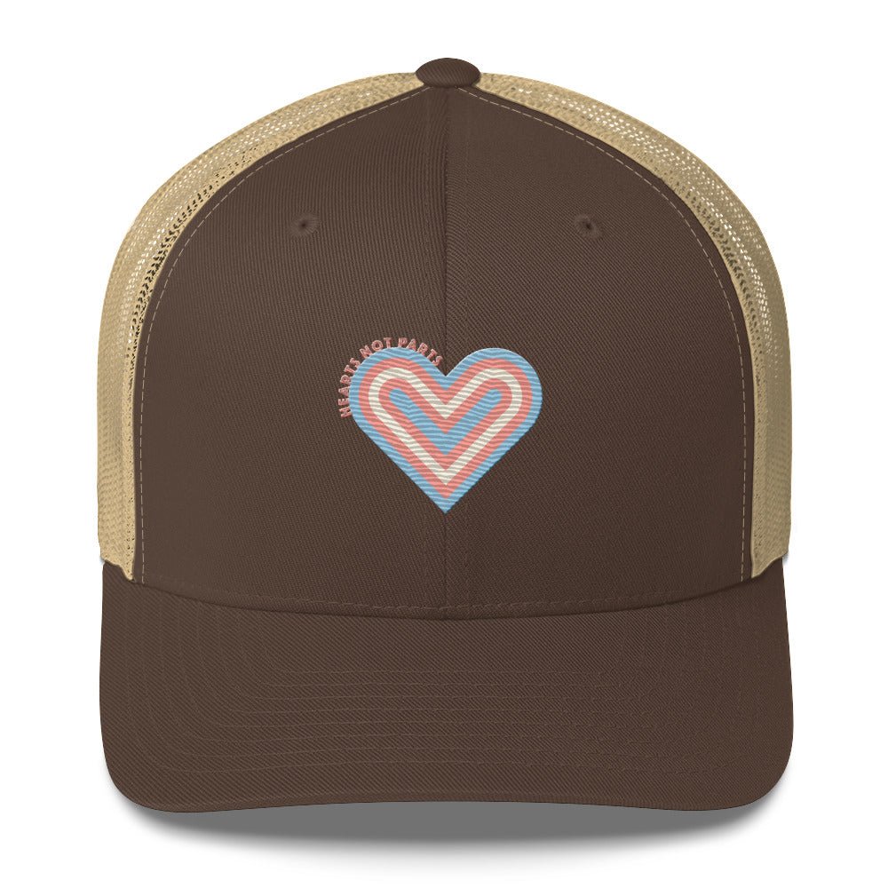 Hearts Not Parts Trucker Cap - Brown/ Khaki - LGBTPride.com