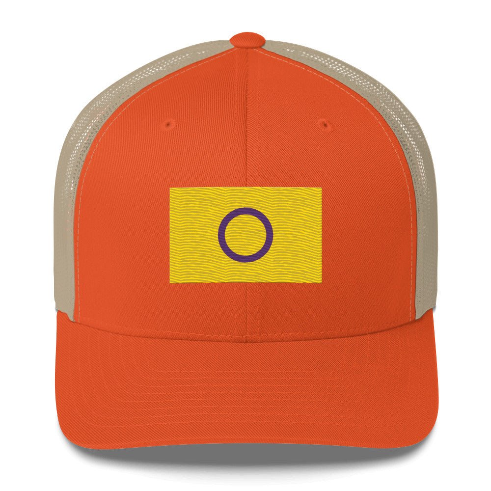 Intersex Pride Flag Trucker Hat - Rustic Orange/ Khaki - LGBTPride.com