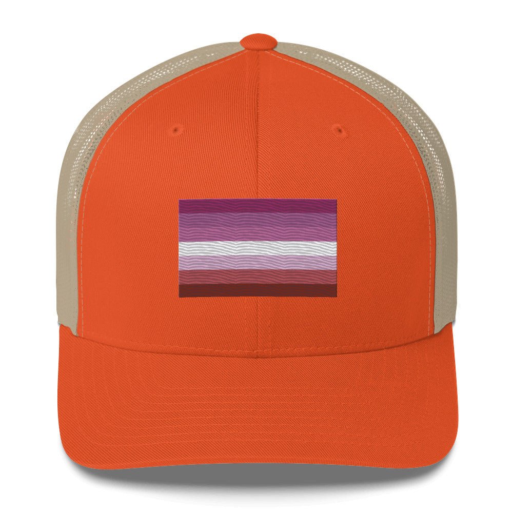 Lesbian Pride Flag Trucker Hat - Rustic Orange/ Khaki - LGBTPride.com