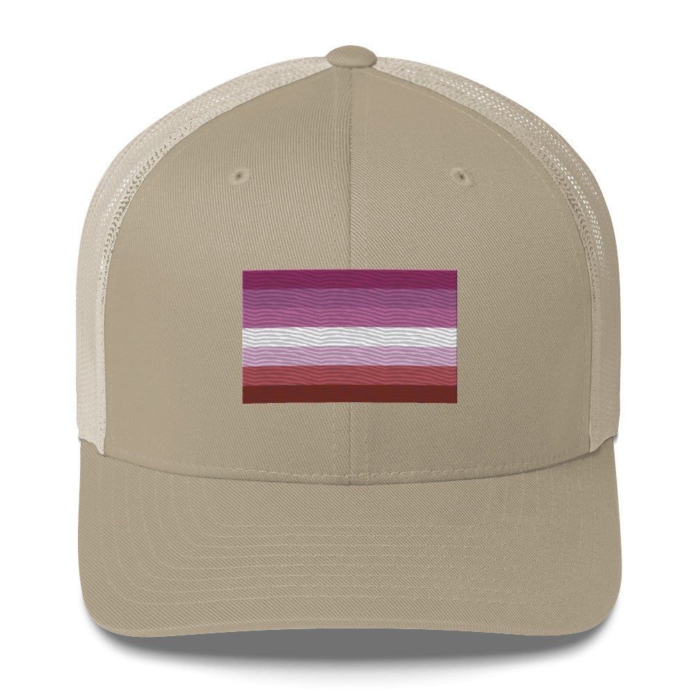 Lesbian Pride Flag Trucker Hat - Khaki - LGBTPride.com