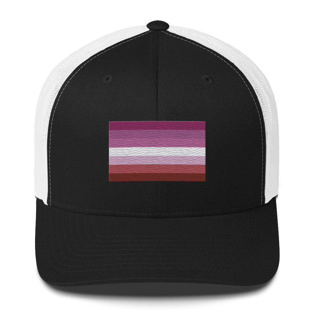 Lesbian Pride Flag Trucker Hat - Black/ White - LGBTPride.com