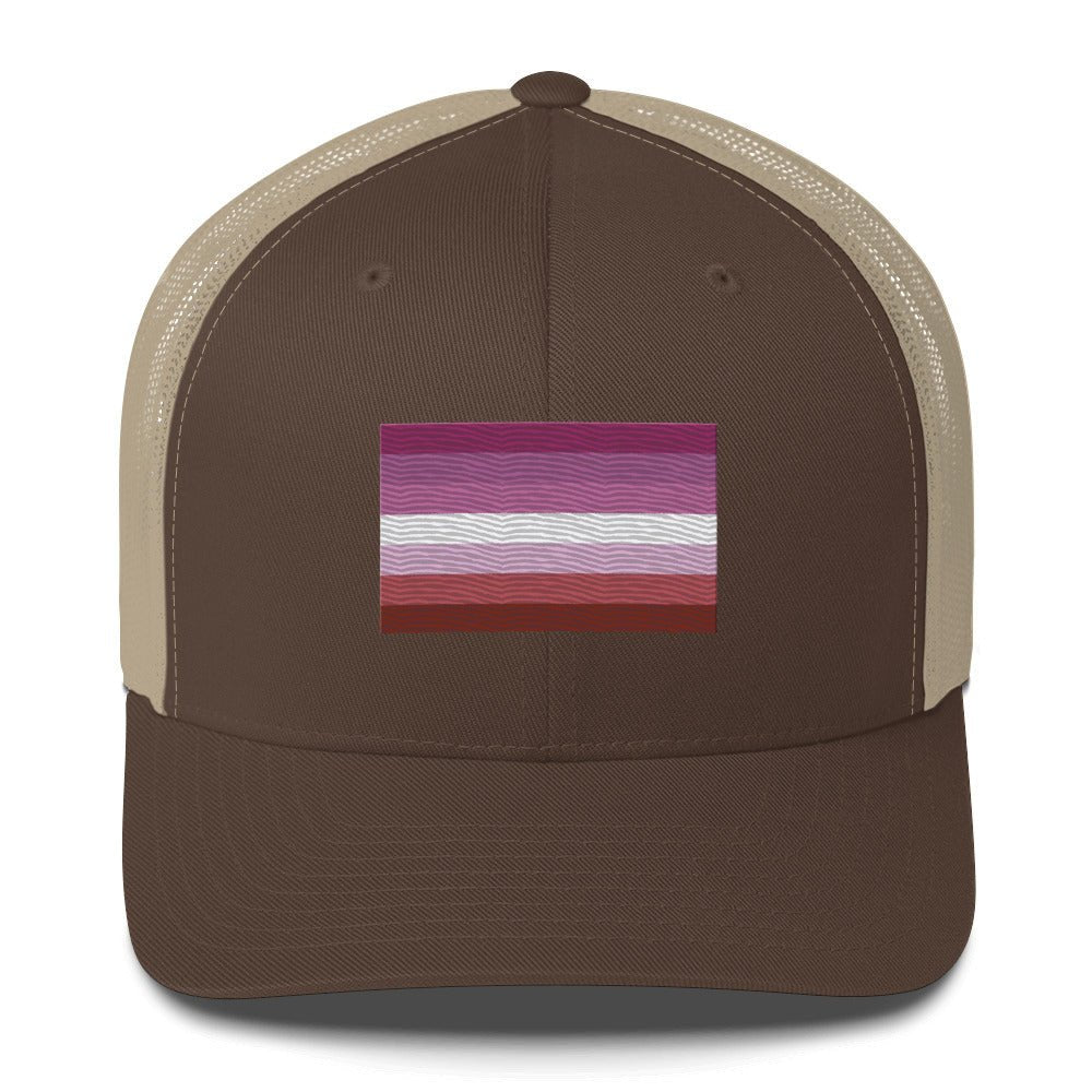 Lesbian Pride Flag Trucker Hat - Brown/ Khaki - LGBTPride.com