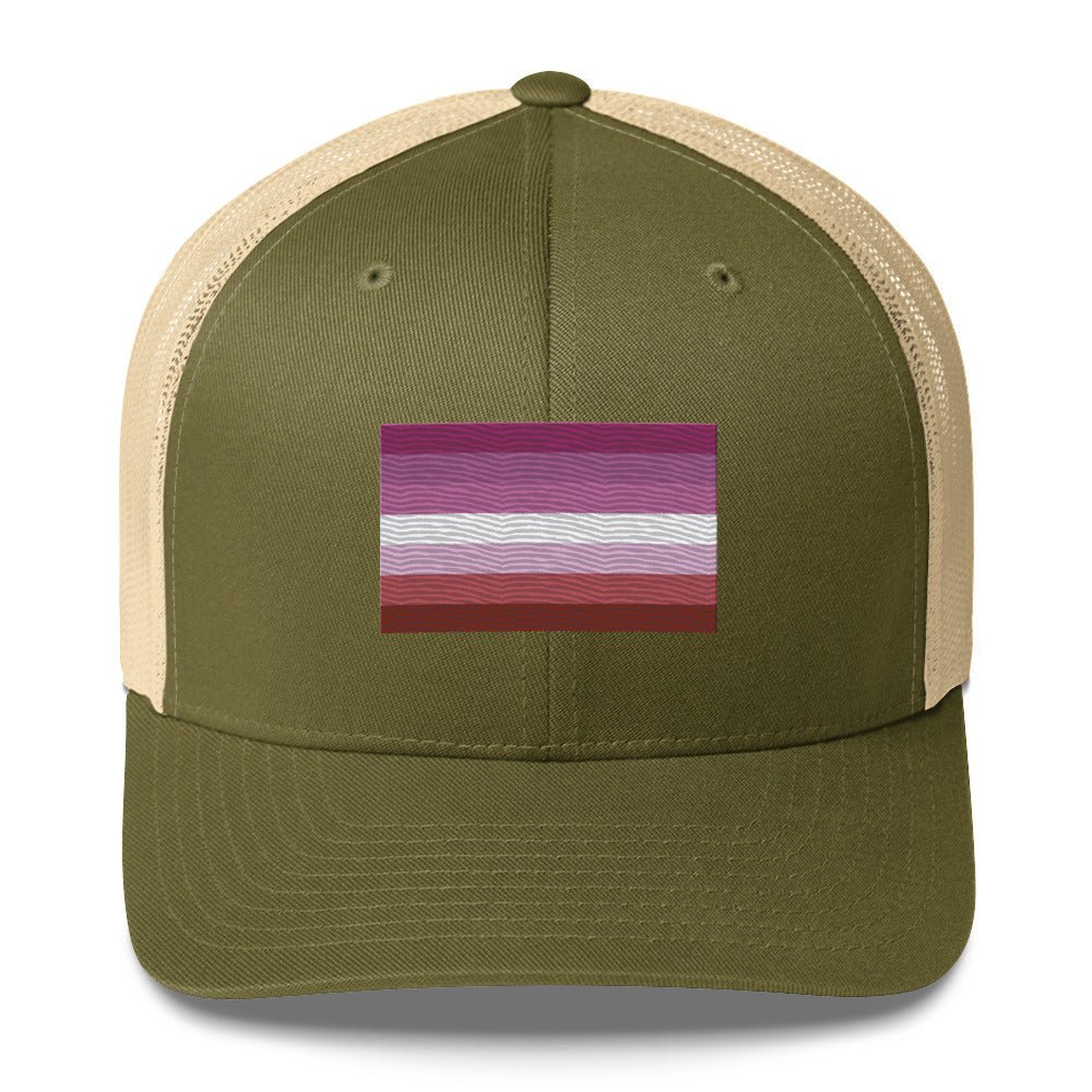 Lesbian Pride Flag Trucker Hat - Moss/ Khaki - LGBTPride.com