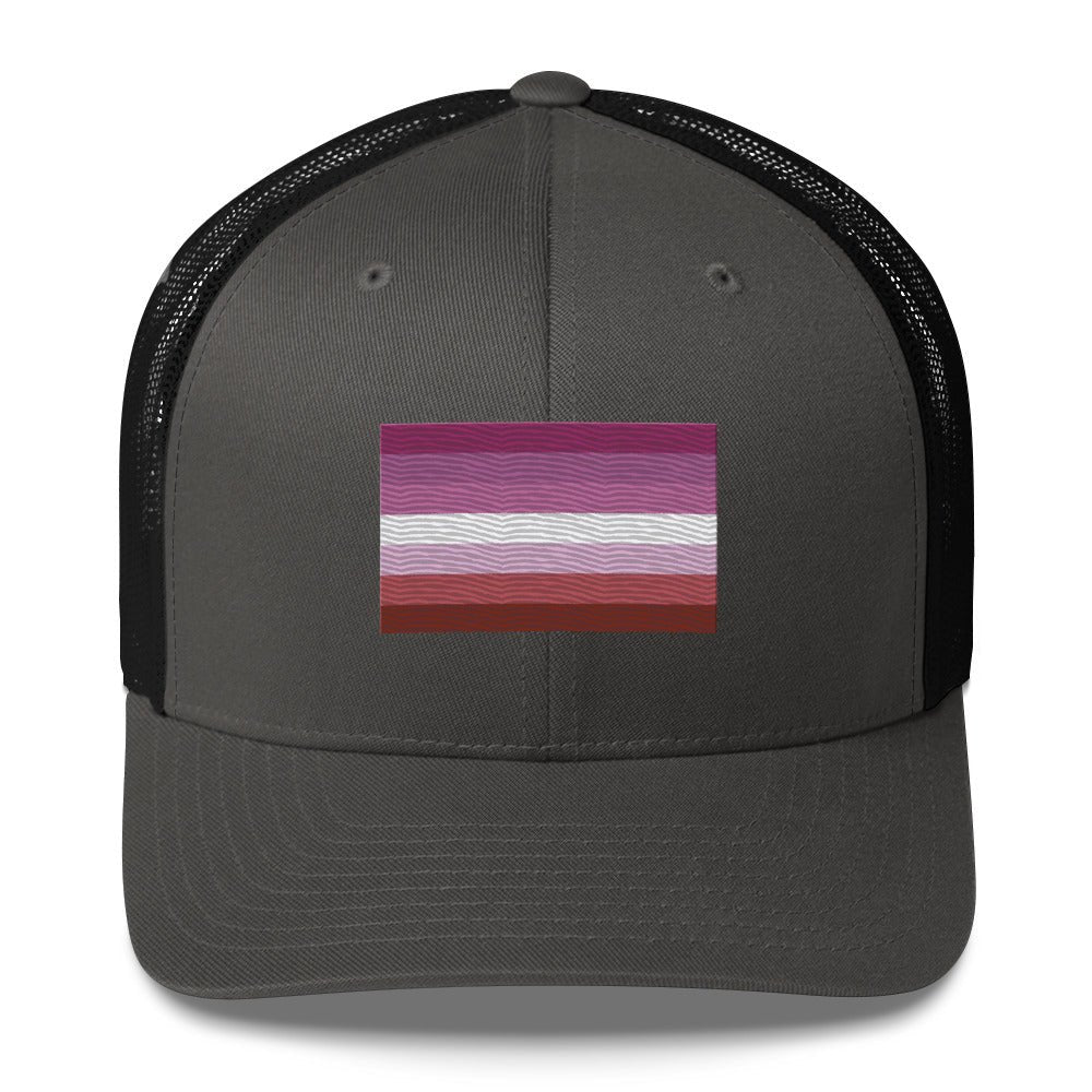 Lesbian Pride Flag Trucker Hat - Charcoal/ Black - LGBTPride.com