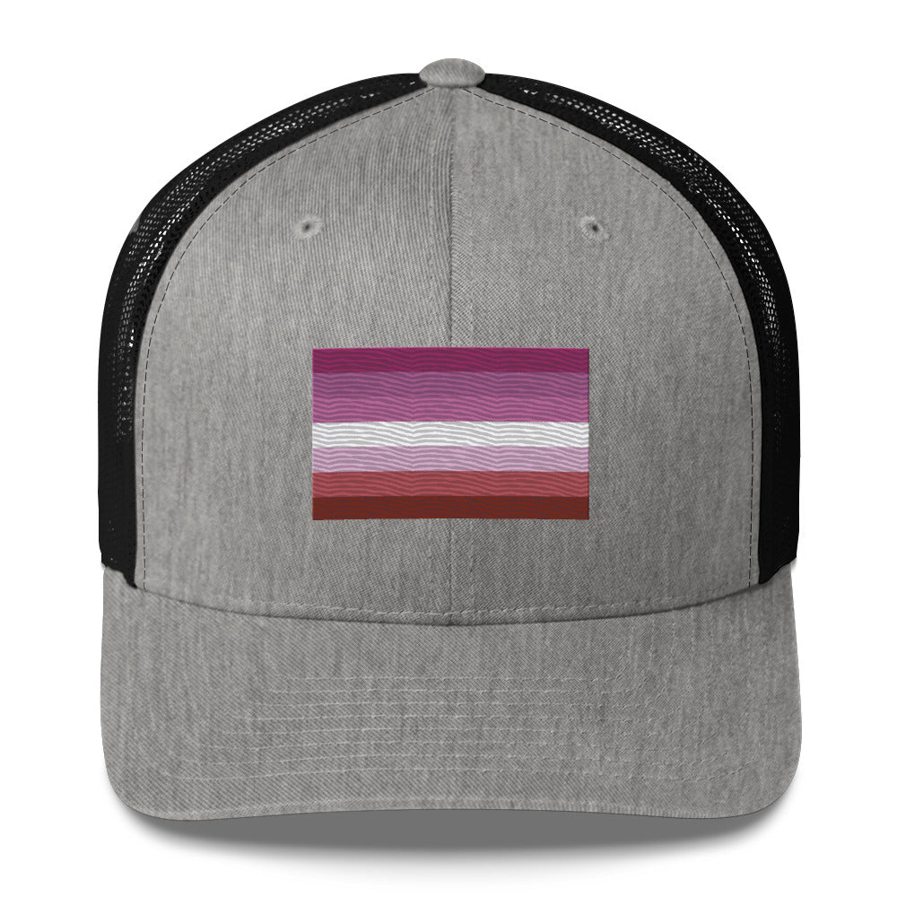 Lesbian Pride Flag Trucker Hat - Heather/ Black - LGBTPride.com