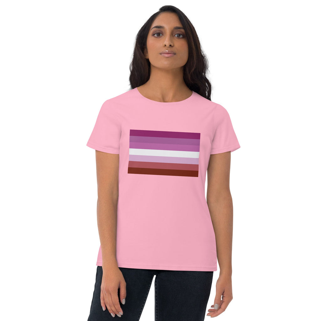 Lesbian Pride Flag Women's T-Shirt - Charity Pink - LGBTPride.com