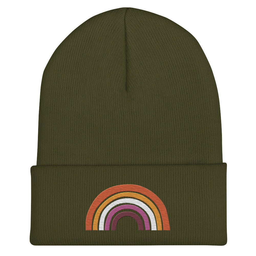 Lesbian Pride Rainbow Cuffed Beanie - Olive - LGBTPride.com