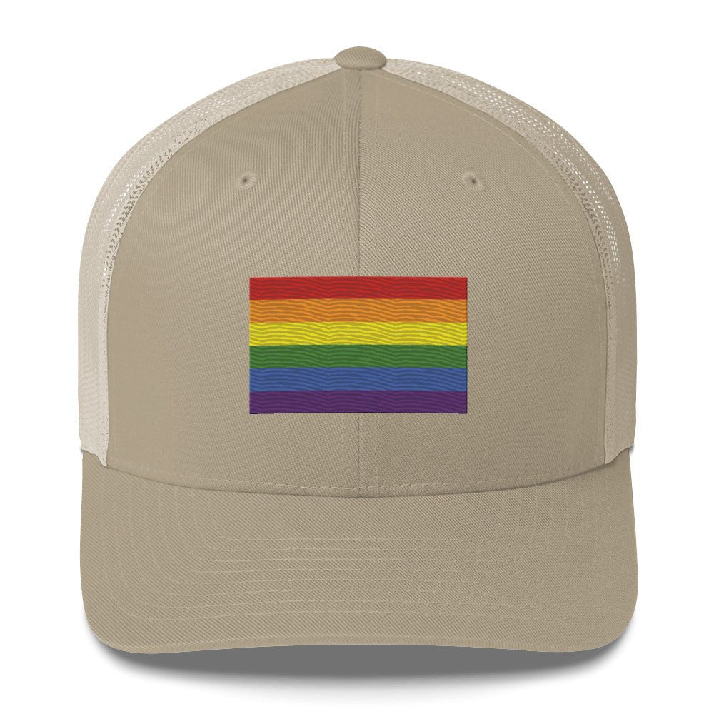 LGBT Pride Flag Trucker Hat - Khaki - LGBTPride.com