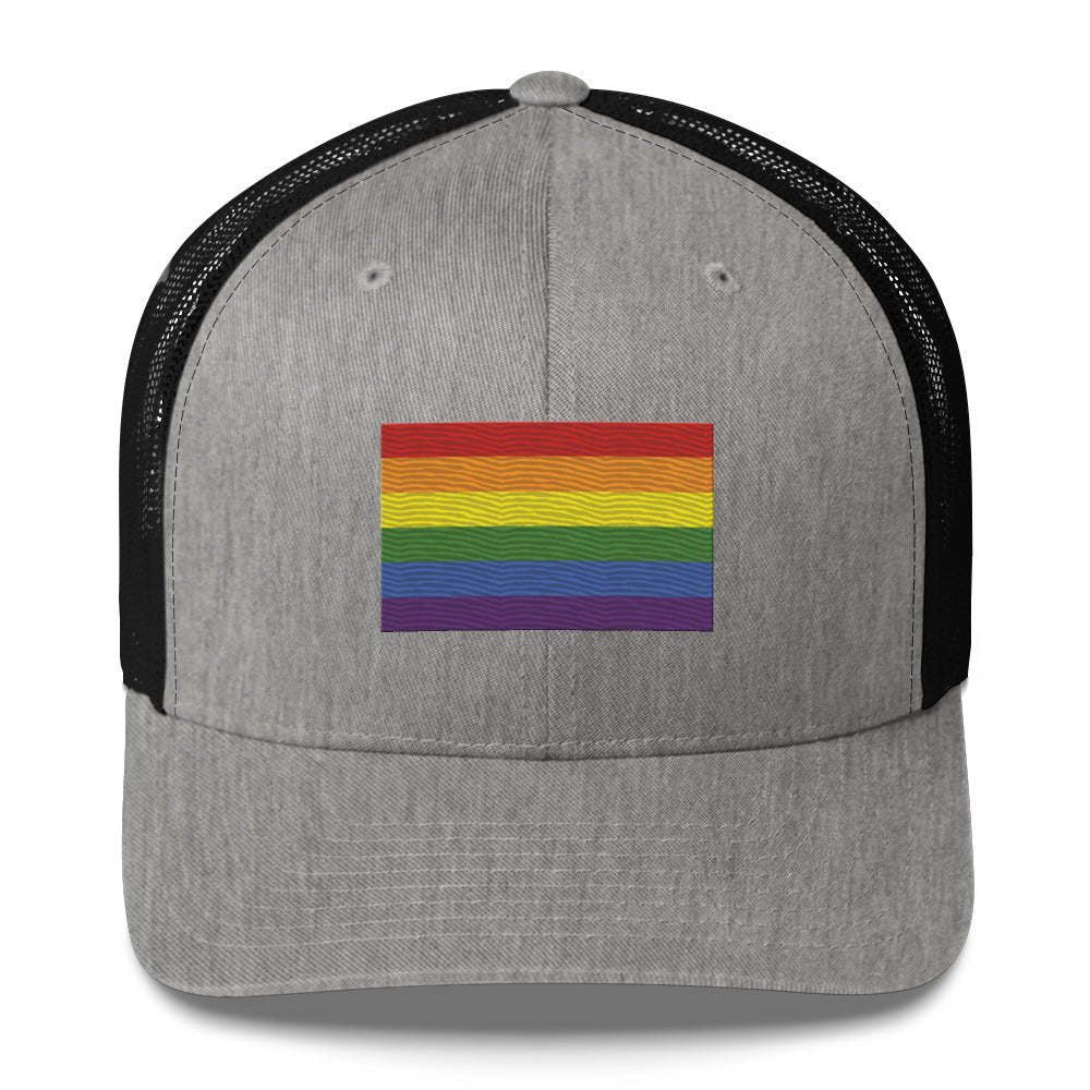 LGBT Pride Flag Trucker Hat - Heather/ Black - LGBTPride.com