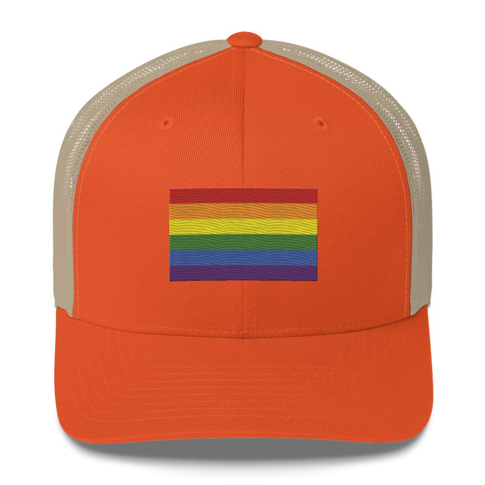 LGBT Pride Flag Trucker Hat - Rustic Orange/ Khaki - LGBTPride.com