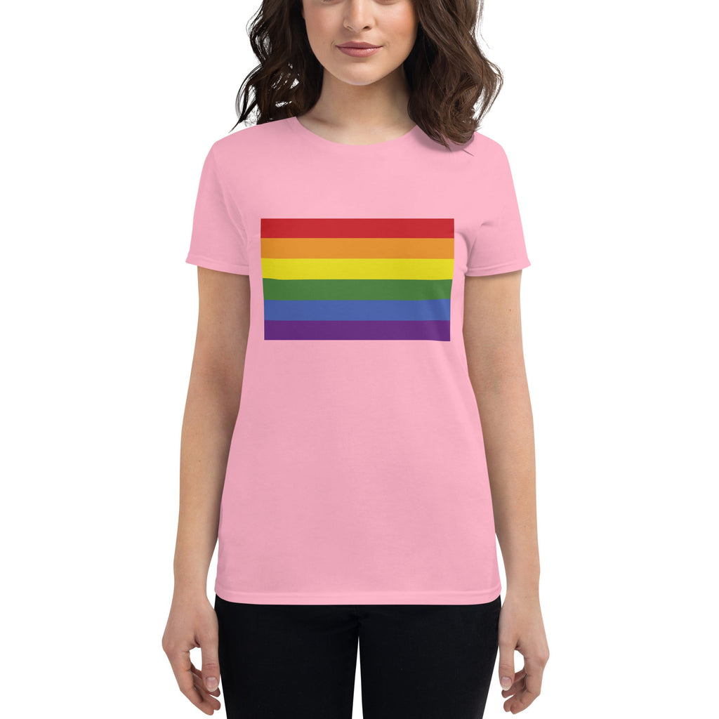 LGBT Pride Flag Women's T-Shirt - Charity Pink - LGBTPride.com