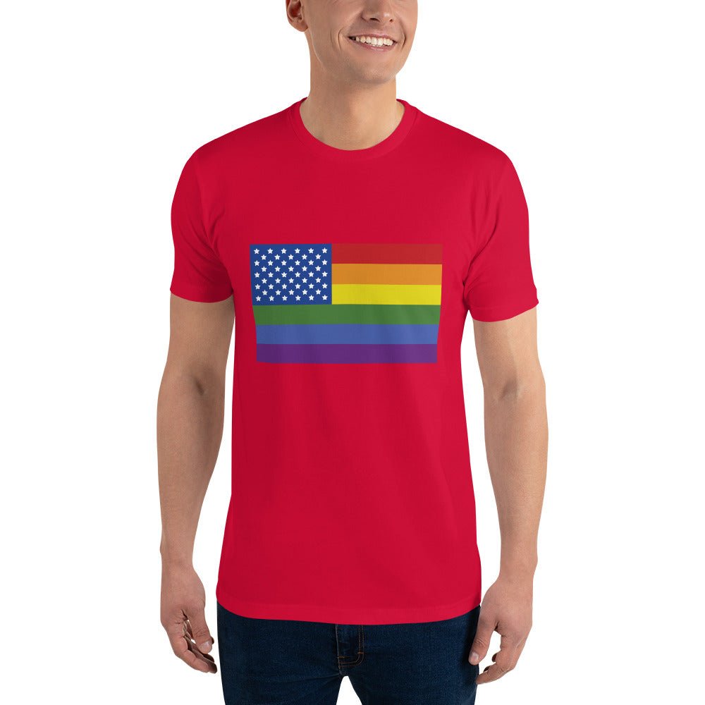 LGBT USA Pride Flag Men's T-shirt - Red - LGBTPride.com